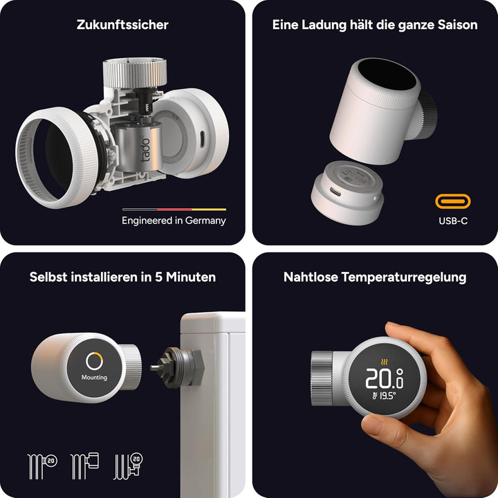 tado° Smartes Heizkörperthermostat X, Heizungssteuerung per App und Smart Speaker (Alexa, Siri, Goog