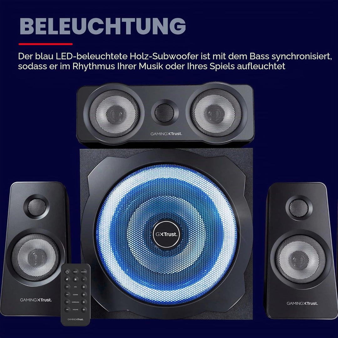 Trust Gaming GXT 658 Tytan 5.1 Surround PC Lautsprecher mit Subwoofer, 180 W (90 W RMS), Speakers mi