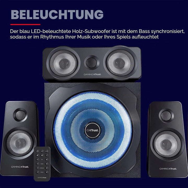 Trust Gaming GXT 658 Tytan 5.1 Surround PC Lautsprecher mit Subwoofer, 180 W (90 W RMS), Speakers mi