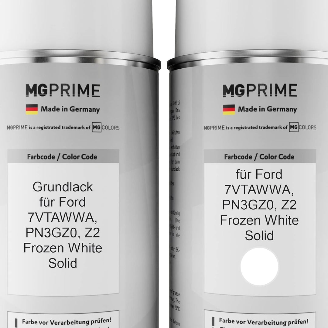 MG PRIME Autolack Sprühdosen Set für Ford 7VTAWWA / PN3GZ0 / Z2 Frozen White Solid Grundlack Basisla