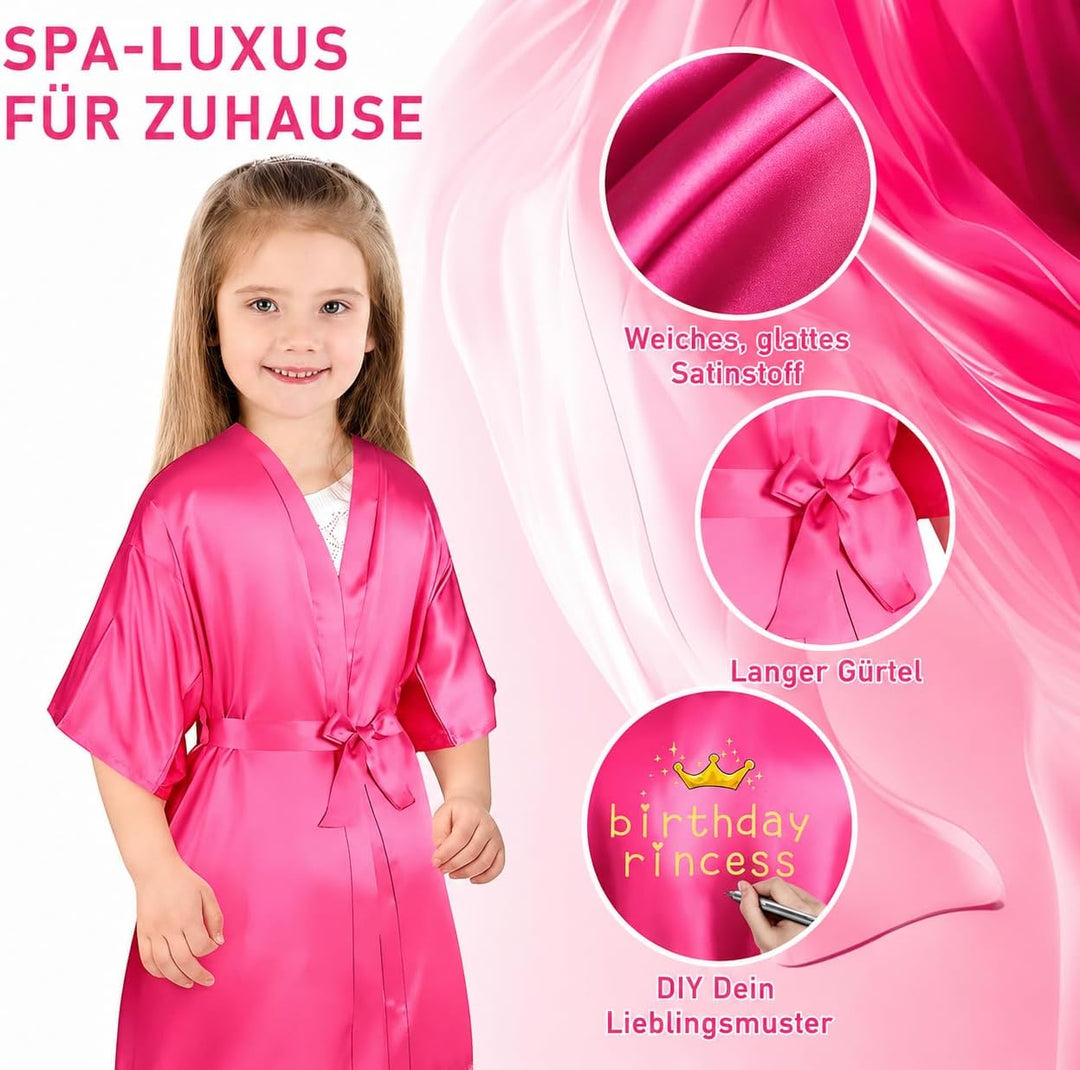 LYCN 10 Stück Spa Bademantel Mädchen, Satin Kimono Bademantel mit 10 Seiden-Augenmasken und 10 Haarb