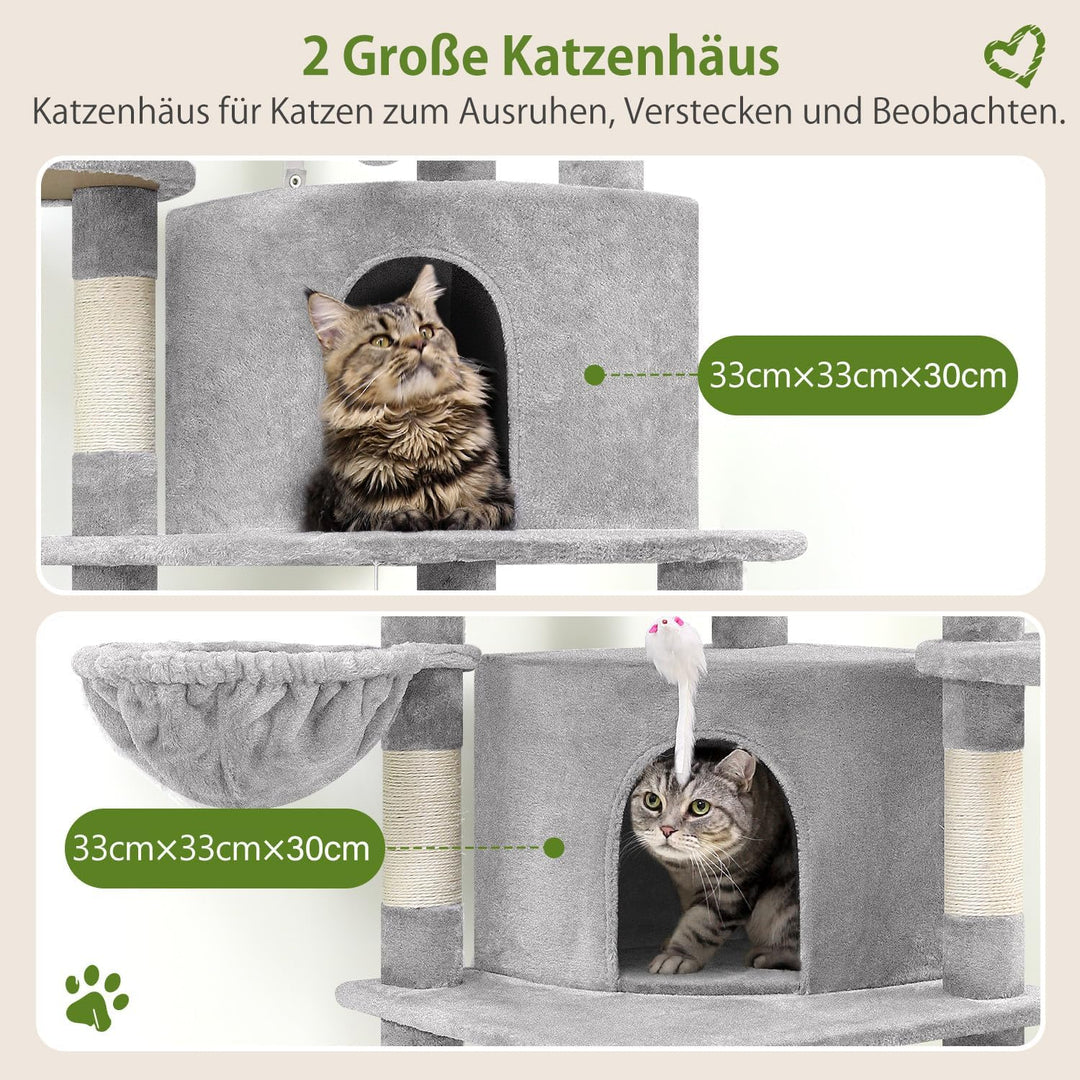 Globlazer Kratzbaum Katzen, Eckkratzbaum Stabil hoch 167 cm mit 2 Sektor Katzenhaus, Gepolsterte Pla