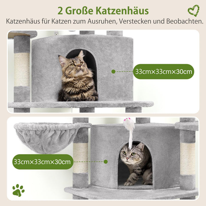 Globlazer Kratzbaum Katzen, Eckkratzbaum Stabil hoch 167 cm mit 2 Sektor Katzenhaus, Gepolsterte Pla