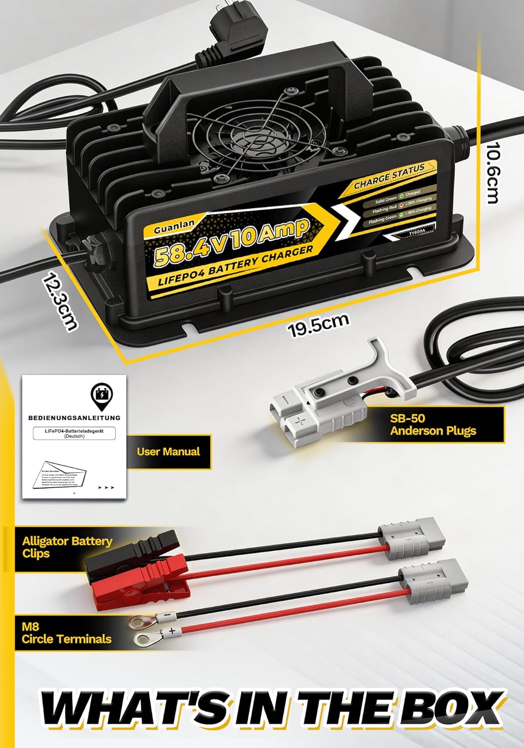 58,4V 10A LiFePO4 Lithium Batterie Ladegerät für 48V(51,2V) Lithium Eisenphosphat, Ladegerät für Lit