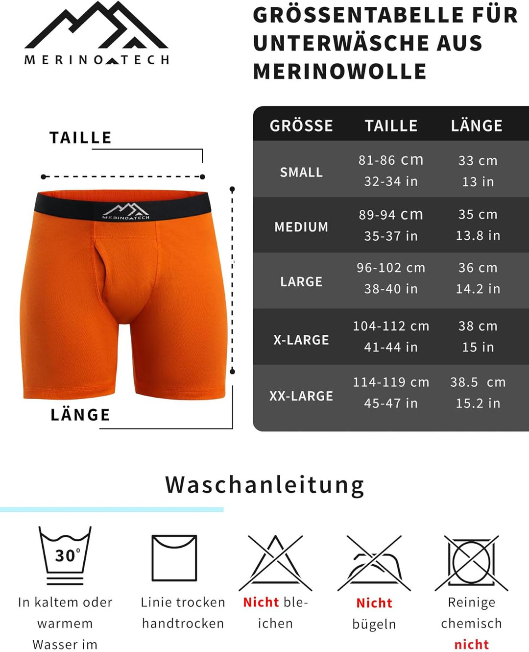 Merino.tech 100% Merino Unterwäsche Herren - Boxershorts Herren Merinowolle, Geruchsfrei Und Feuchti