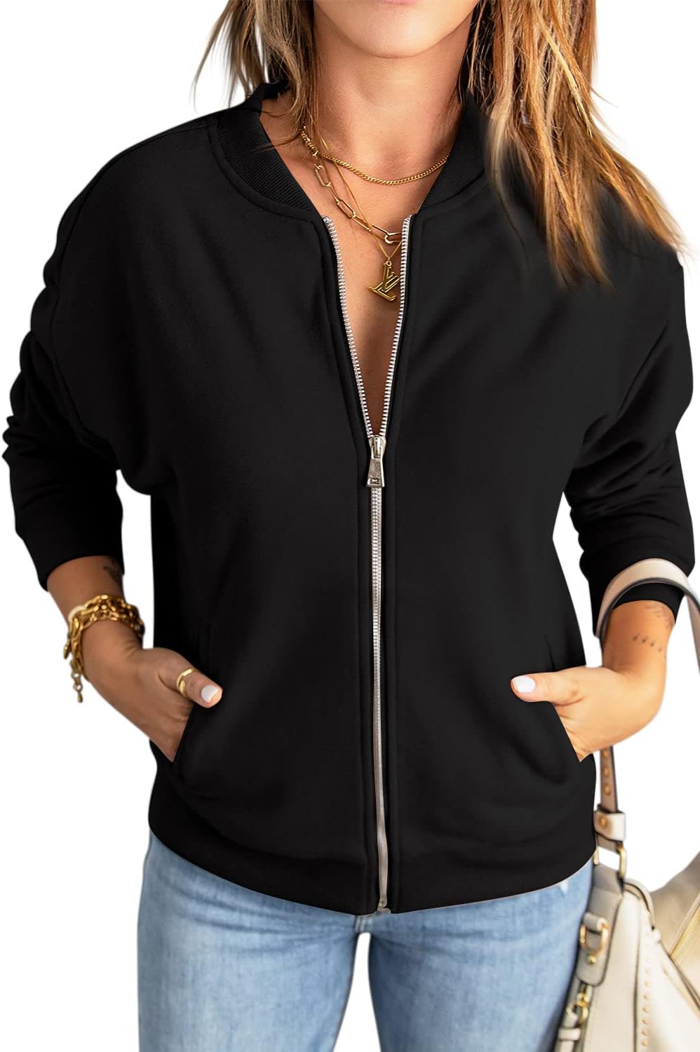 GeGekoko Zip Sweatshirt Damen übergrosse Jacket Sweatshirt Einfarbige Loose Langarm Tops Oberteile m