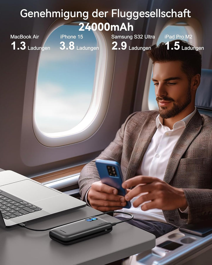AsperX Power Bank,145W 24000mAh Laptop Powerbank (USB C Input & Output) Schnellladefunktion Externe