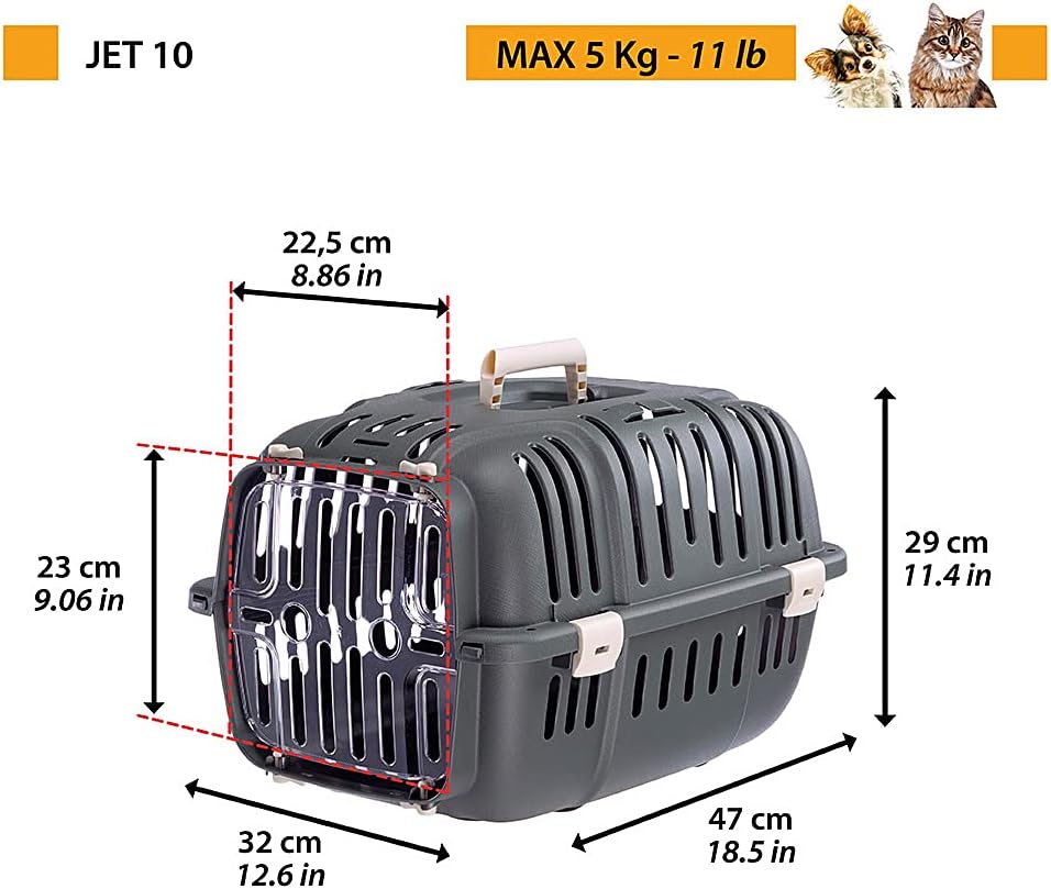 Ferplast Transportbox für kleine Hunde und Katzen, Jet 10, transparente Tür, stossfest, Belüftungssc