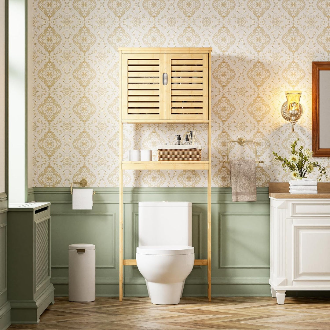 SMIBUY Bad Lagerung Regal mit Schrank, Bambus über die Toilette Veranstalter Rack, freistehende Toil