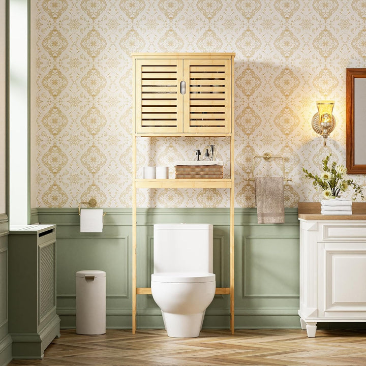 SMIBUY Bad Lagerung Regal mit Schrank, Bambus über die Toilette Veranstalter Rack, freistehende Toil