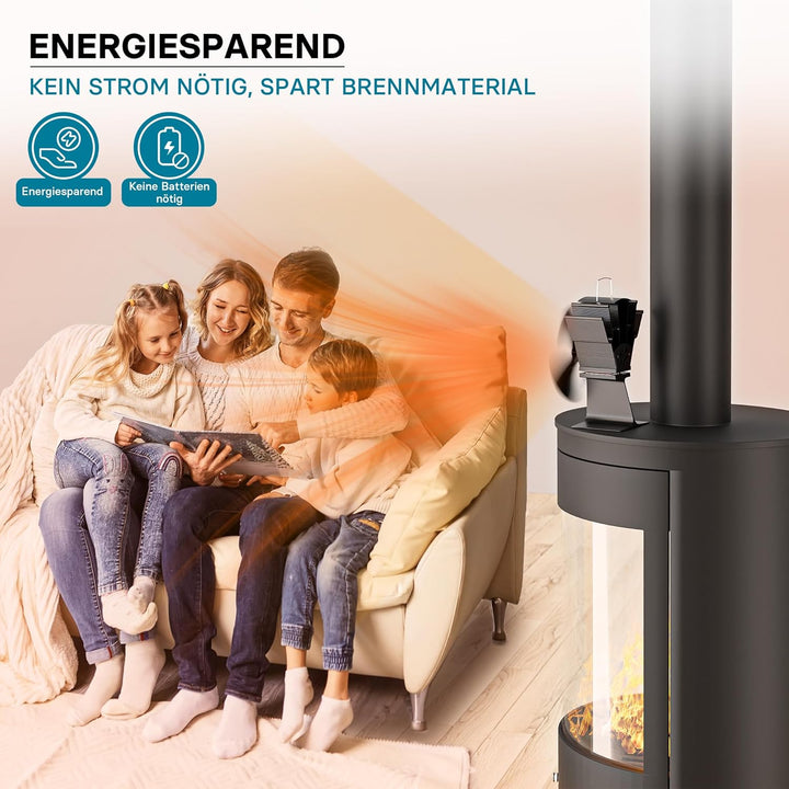 Wiltec Kaminofenventilator mit 3 Flügeln 70 bis 350°C, Ofenventilator ohne Strom, Kaminventilator fü