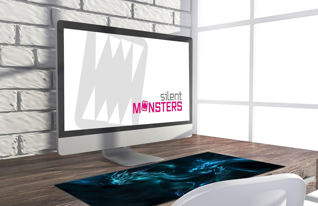 Silent Monsters Mauspad XXL 900 x 400 mm grosses Mousepad Drache - Vernähter Rand - rutschfest - für