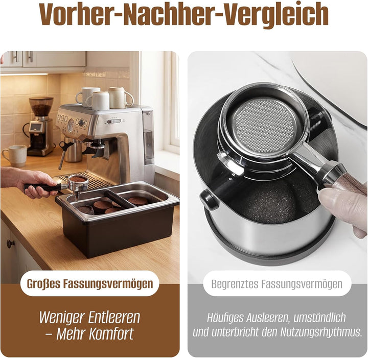 Abklopfbehälter für Siebträger, Espresso Klopfbox Edelstahl, Abschlagbox Knock Box mit stossdämpfend