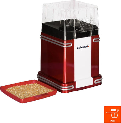 celexon CinePop CP250 Popcorn-Maschine - 22x17,5x28,5cm - Gewicht: 1,3kg - rot/Retro-look - ohne Öl/