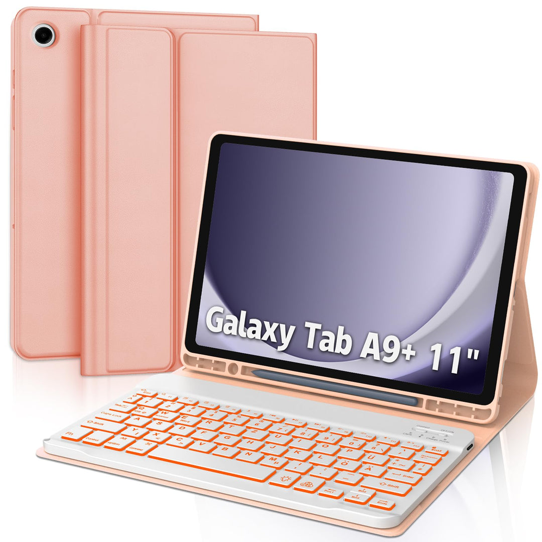 JADEMALL Für Samsung Tablet A9+ Tastatur mit RGB-Beleuchtung – Galaxy Tab A9 Plus Hülle QWERTZ Deuts