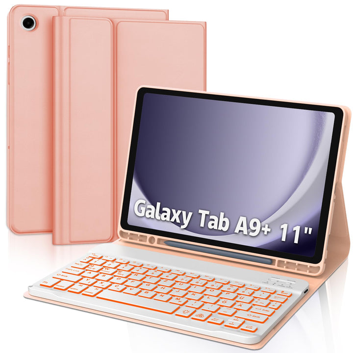 JADEMALL Für Samsung Tablet A9+ Tastatur mit RGB-Beleuchtung – Galaxy Tab A9 Plus Hülle QWERTZ Deuts