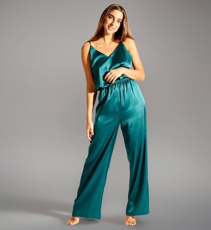 Laura in - Damen-Kleidungsset Satin-Seidenpyjama für Damen 2-teilig einfarbig Satin-Schlafanzug Top-