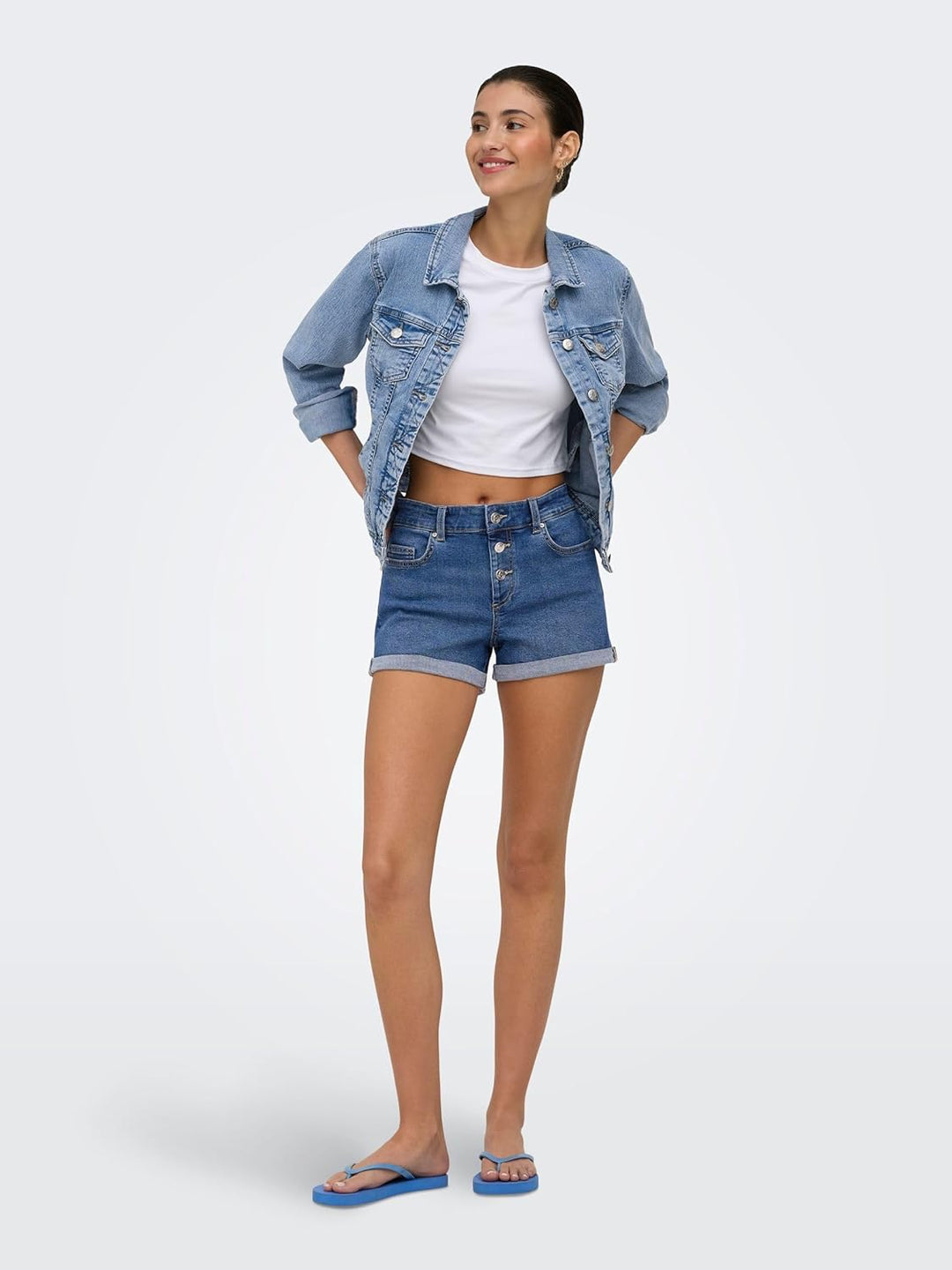 ONLY Damen Jeansjacke Tia Colored Übergangsjacke mit Knopfleiste XS Light Blue Denim, XS Light Blue