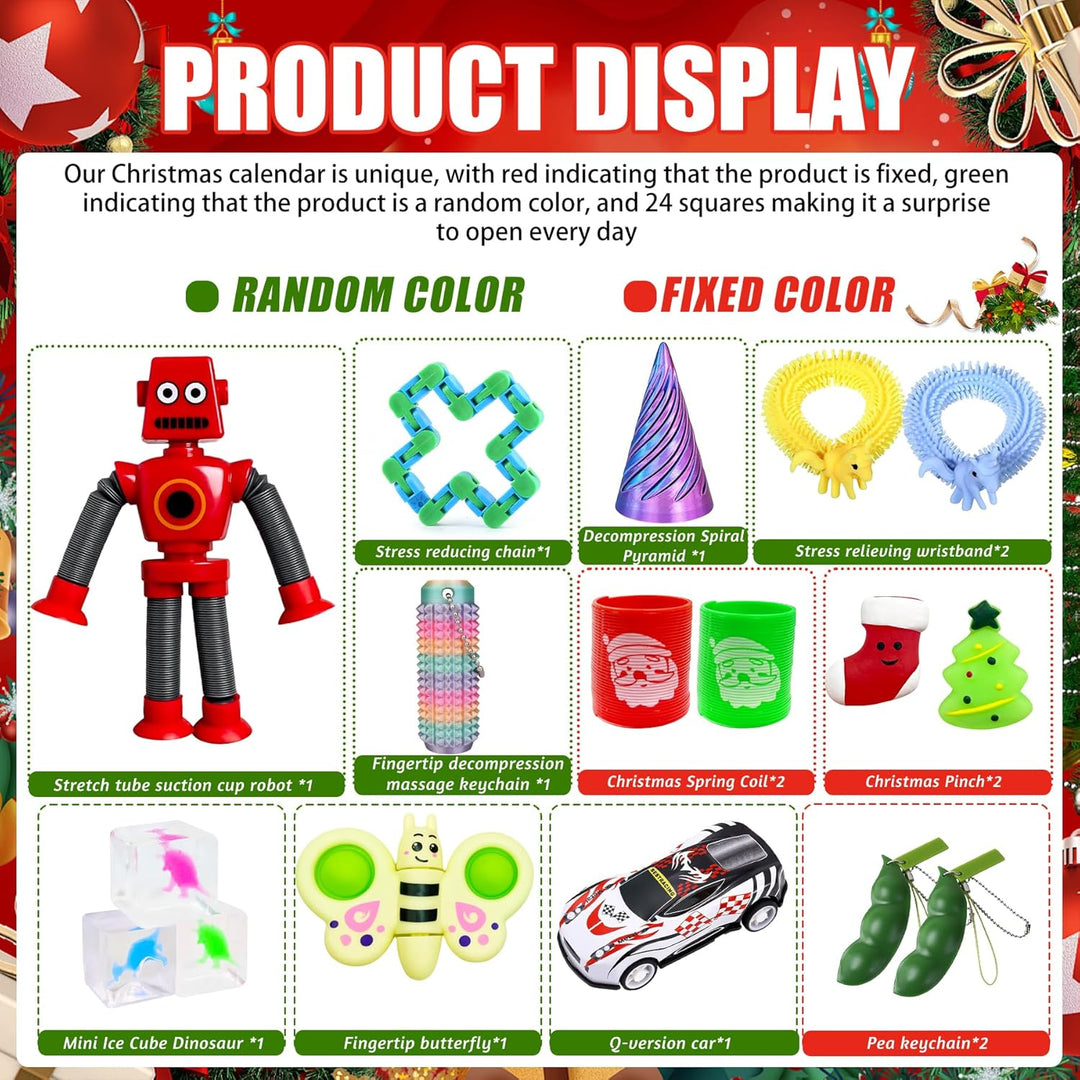 Fidget Toys Adventskalender 2025, 24 Tage Weihnachts Countdown Kalender, Fidget Advent Calendar mit