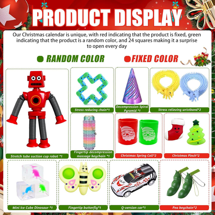 Fidget Toys Adventskalender 2025, 24 Tage Weihnachts Countdown Kalender, Fidget Advent Calendar mit
