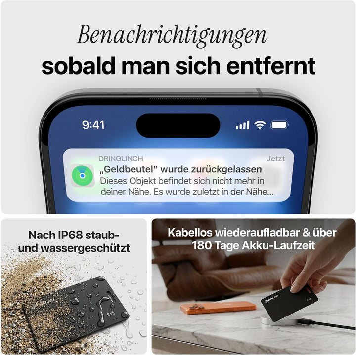 TRACKCARD® die Air Tag Karte im Kartenformat für die Brieftasche | Wiederaufladbar, smart & wasserdi
