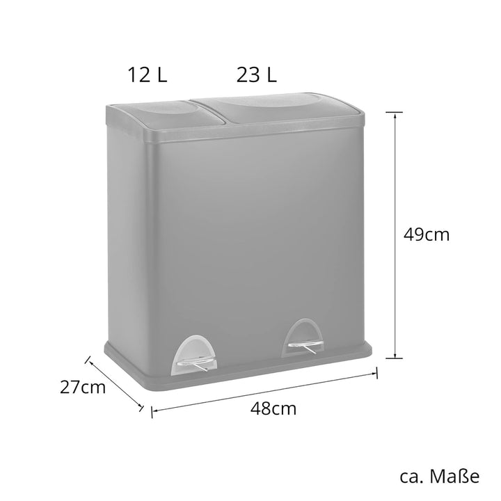 SVITA TC2Combo35 Mülleimer 35Liter kombiniert 12L+23L doppelt Abfalleimer Küchen-Eimer 2er- Mülltren