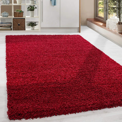 HomebyHome Teppich Wohnzimmer Shaggy Hochflor Rot Läufer 60x110 cm Einfarbig Design - Flauschiger Te