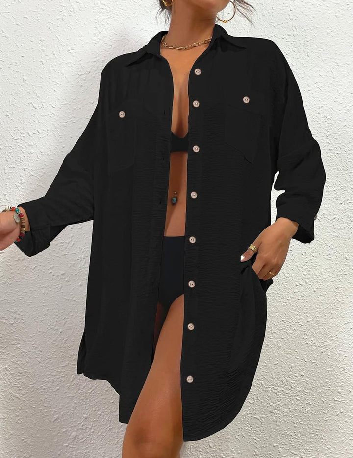 Bsubseach Badeanzug Coverups für Frauen Button Down Strand Shirt Kleid Badeanzug Cover Up Resort Wea
