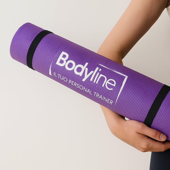 Bodyline Pilates Yoga-Fitness-Trainingsmatte mit Gummibändern und Schultergurt — Matte für Heim- und