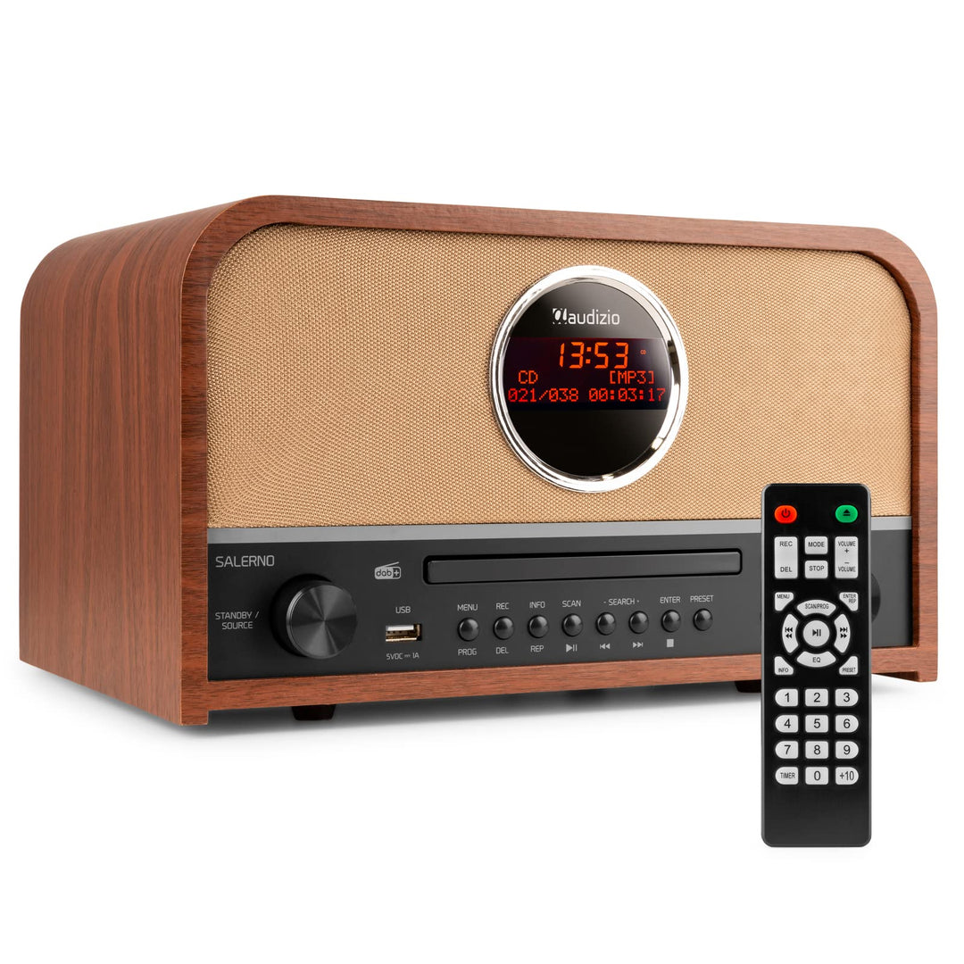 Audizio Salerno - DAB Radio Tuner, stilvolles Retro Radio mit kristallklarem Sound für EIN tolles Hö