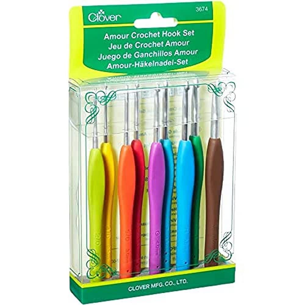 Clover MID(H20,4,10) Häkelnadel Set Amour, 9 Grössen, 2.00-6.00 mm Einzelbett, Einzelbett