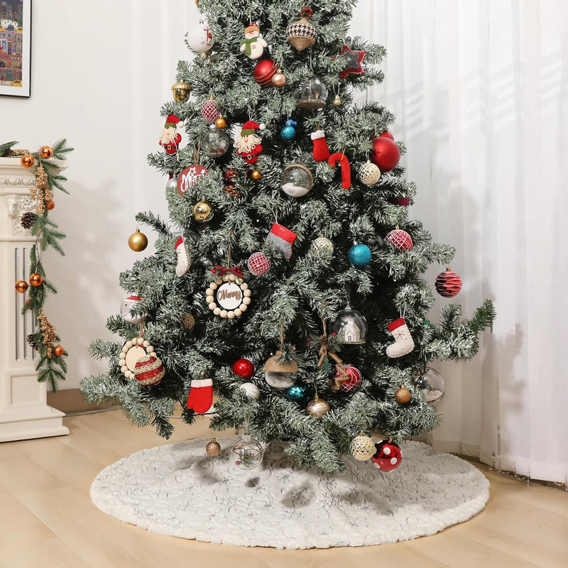 Lewondr Weihnachtsbaum Rock, 122cm Weihnachtsbaumdecke mit Schneeflockenmuster, Gestrickte runde Chr