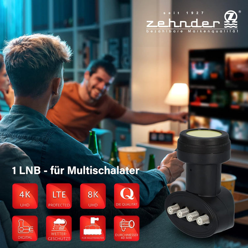 Zehnder Quattro LNB für Multischalter mit Sun Protect UV Schutz und Wetterschutzkappe zum herauszieh