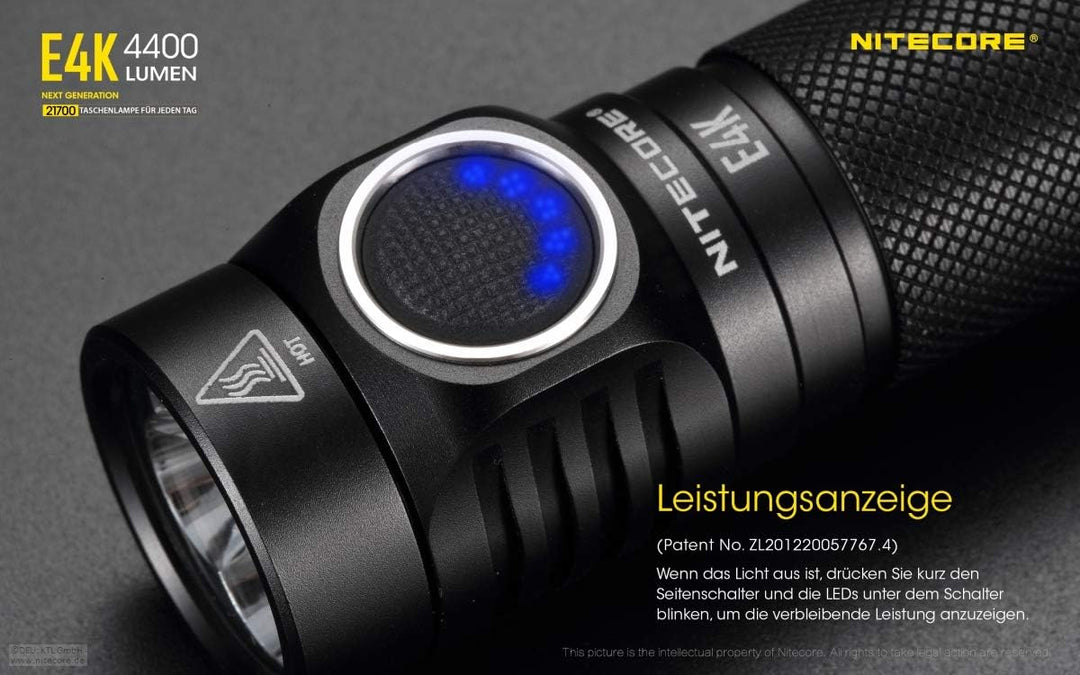 NITECORE E4K - 4400 Lumen, Akku über USB ladbar