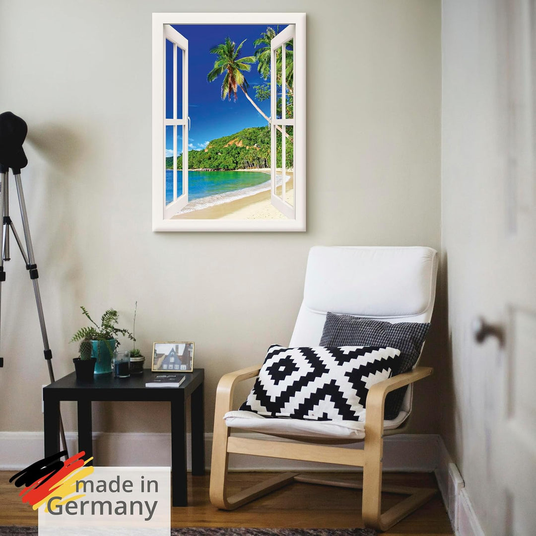 ARTland Leinwandbilder Wandbild Bild Leinwand 70x100 cm Fensterblick Karibik Südsee Strand Meer Inse