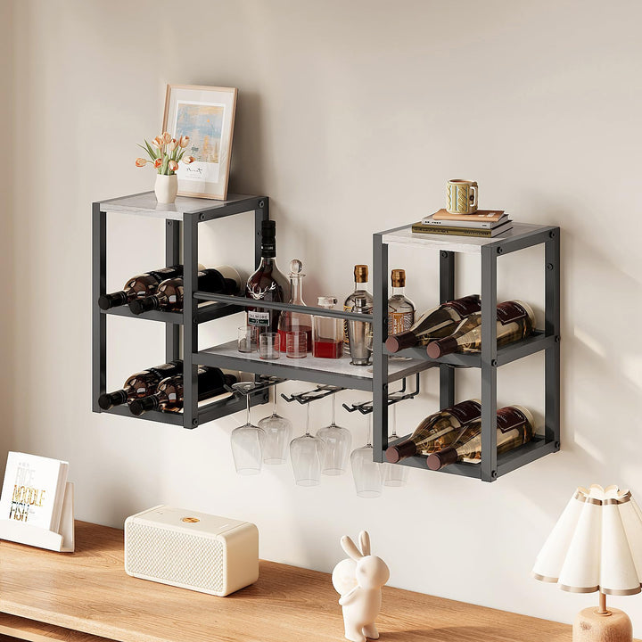 VEDECASA Weinregal Wand, 3 Ebenen Wand-Weinregale mit 6 Glashaltern, Wandmontage Wine Display-Stände
