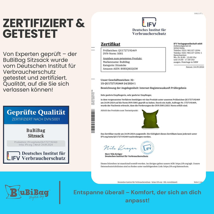 BuBiBag 2in1 Sitzsack L - XXL mit Füllung für Kinder &amp; Erwachsene, Gaming Beanbag &amp; Bodenkissen für