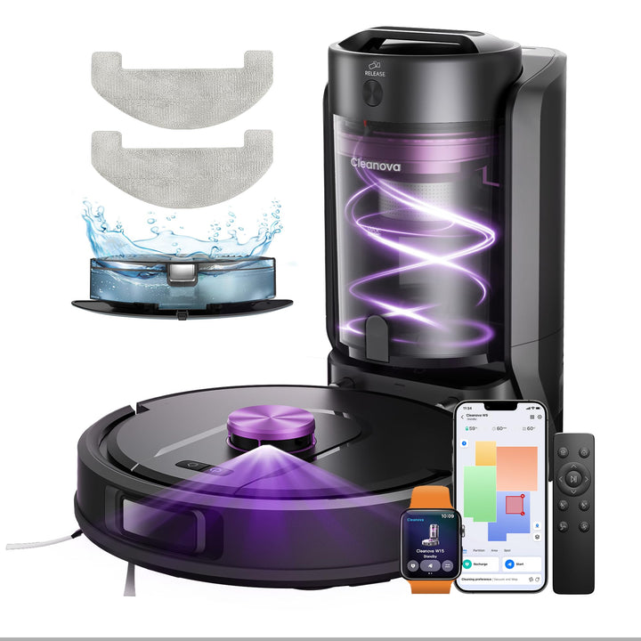 Vexilar W15 Saugroboter mit Wischfunktion und beutelloser Multi-Zyklon-Absaugstation, 10000Pa, LiDAR