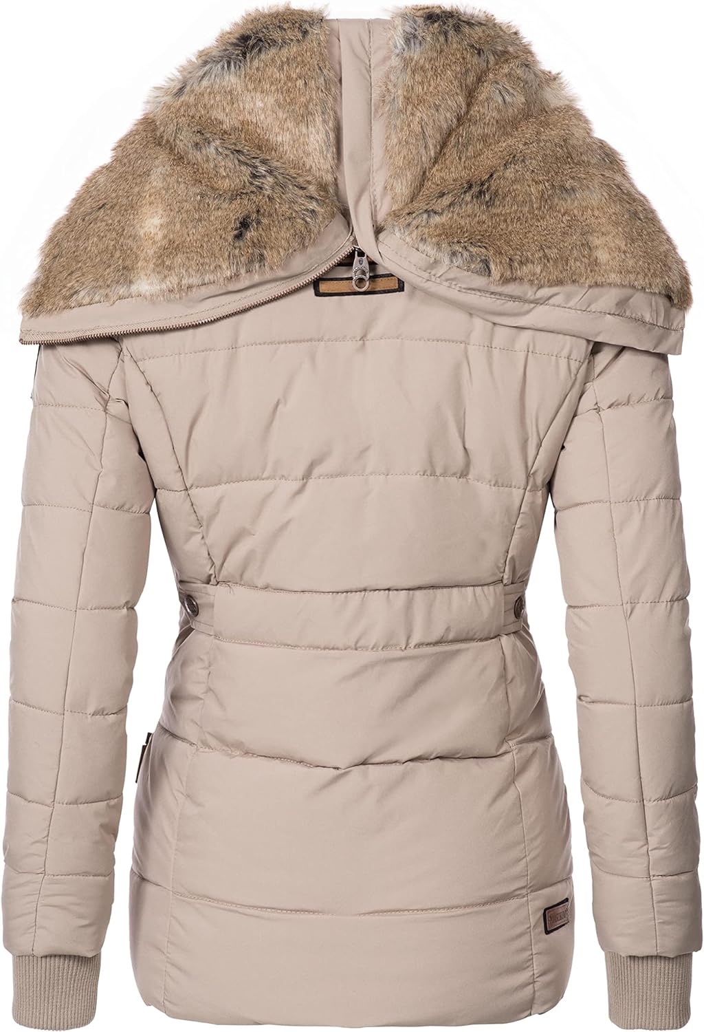 MARIKOO Damen Winterjacke warme Steppjacke mit Kunstfell Innenfutter Nekoo XS-3XL M Light Taupe, M L