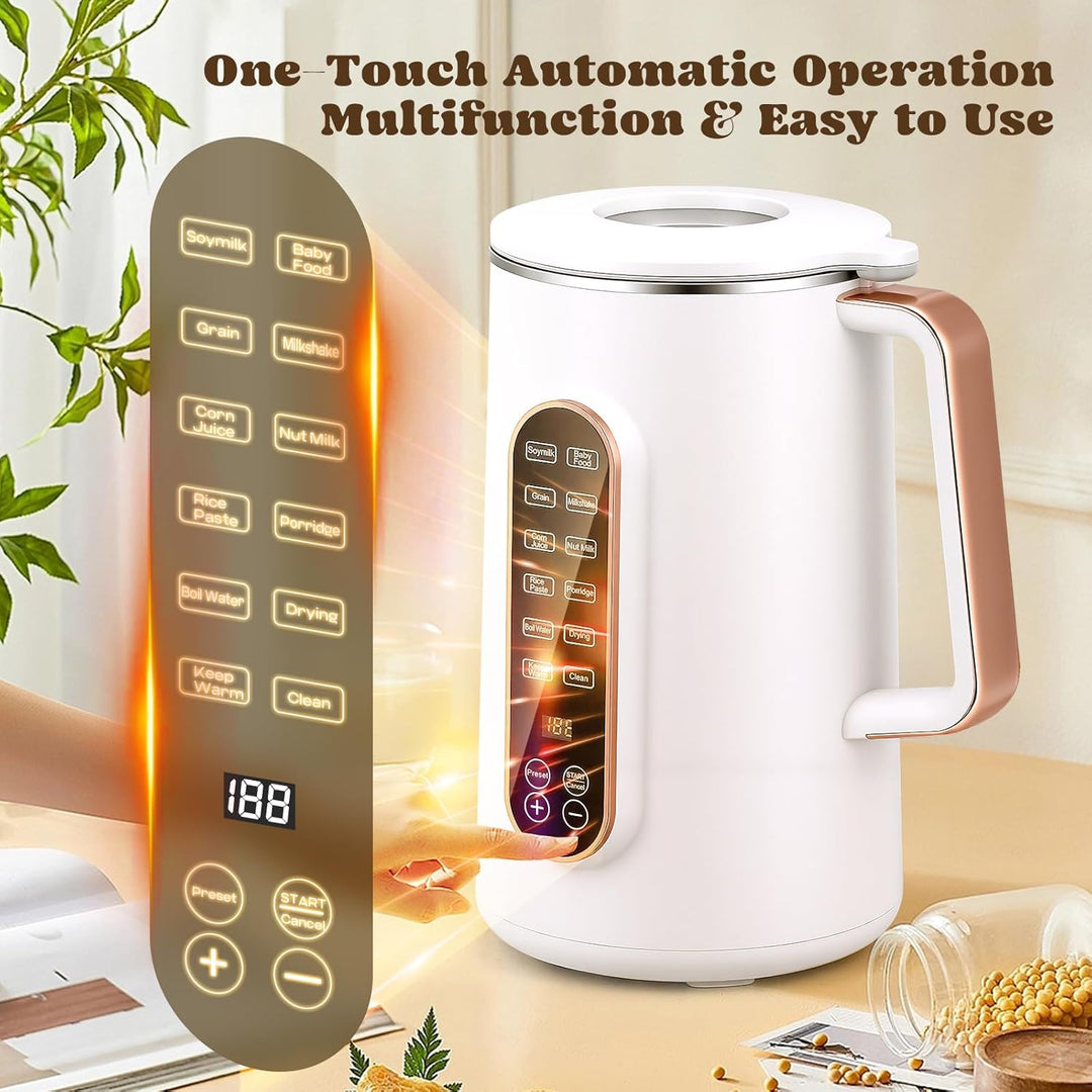 Moongiantgo 1,2L Nussmilchbereiter, 8-in-1 Automatische Sojamilchmaschine für Mandel-, Hafer- & Milc