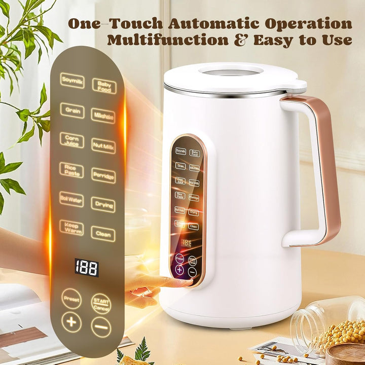 Moongiantgo 1,2L Nussmilchbereiter, 8-in-1 Automatische Sojamilchmaschine für Mandel-, Hafer- & Milc