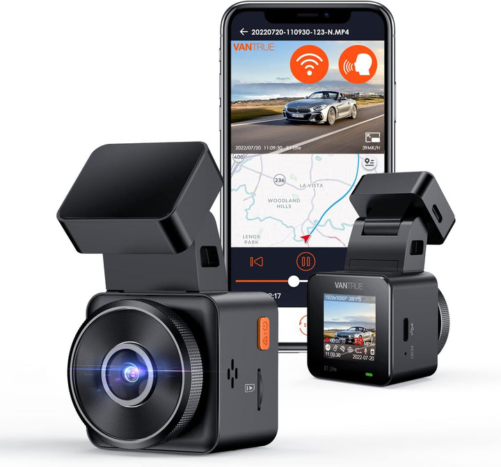 VANTRUE E1 lite Mini Dashcam WiFi vorne 1080P/30fps mit Sprachsteuerung, 1,54'' LCD Versteckte Dash