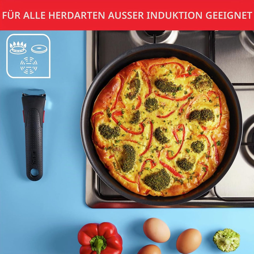 Tefal Ingenio Easy On Pfannen-Set, 2-teilig, 22/28 cm + 2 Stielkasserolle 16/20 cm + abnehmbarer Gri