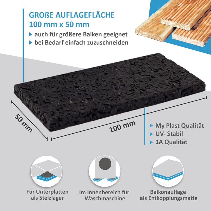 Terrassenpads 100 x 50 mm x 3mm 6mm 8mm 10mm 20mm | Unterleger aus Gummigranulat | Stärke und Menge