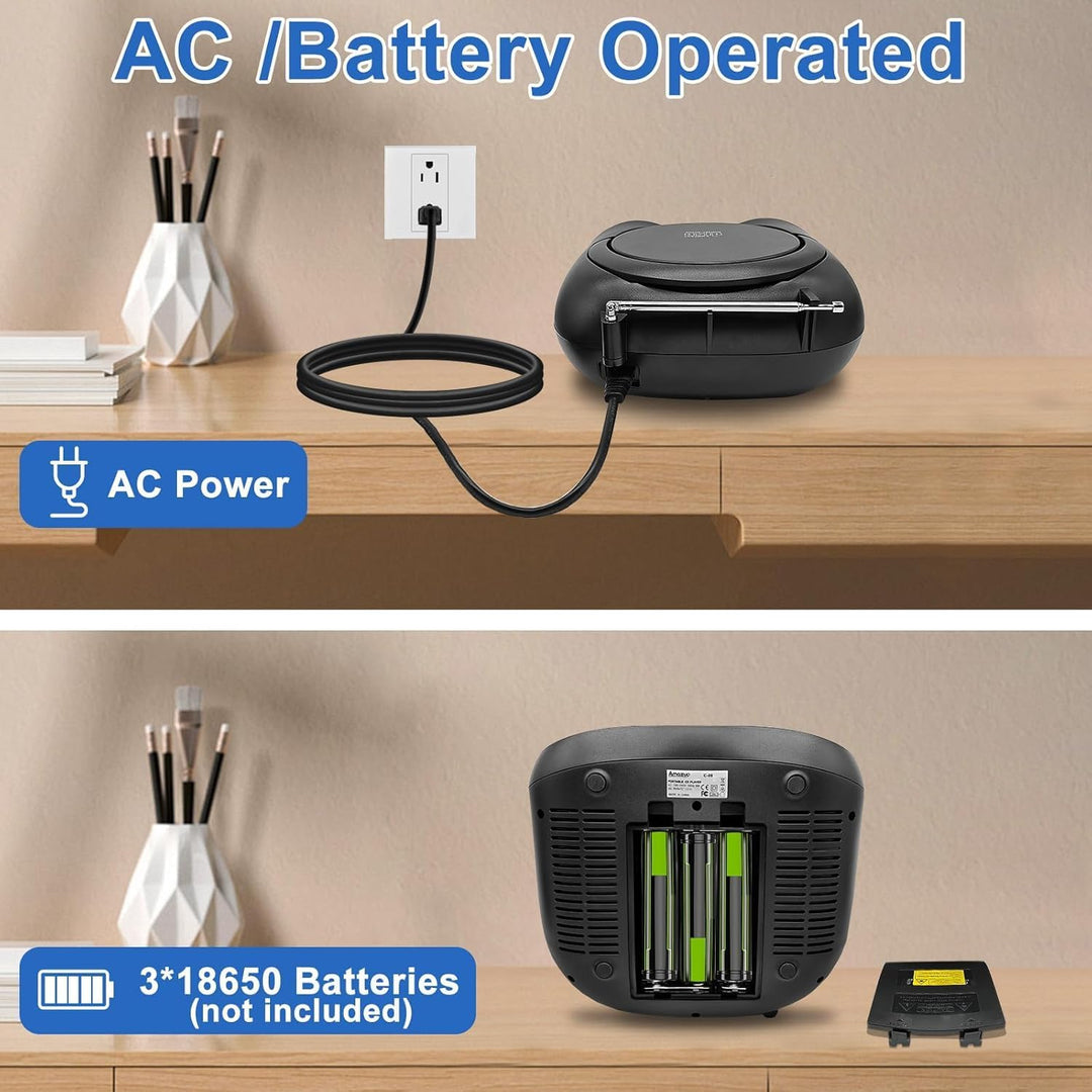 Tragbarer CD-Player Boombox mit FM-Radio, Bluetooth-Lautsprecher, AC/Batteriebetrieben, unterstützt