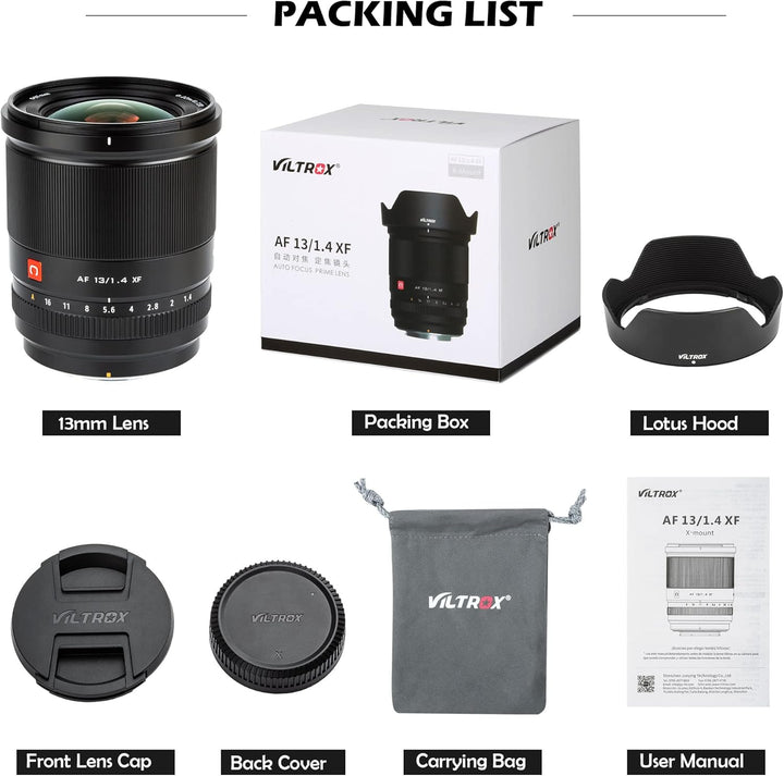 VILTROX AF13mm F1.4 APS-C Objektiv für Fuji X-Mount, Ultra-Weitwinkel Autofokus Prime Objektiv für F