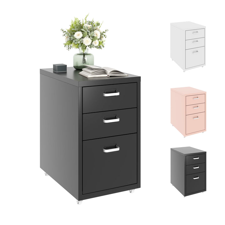 FLEXISPOT Rollcontainer Büroschrank mit 3 Schubladen, Aktenschrank Metallschrank Kommode mit Rädern,