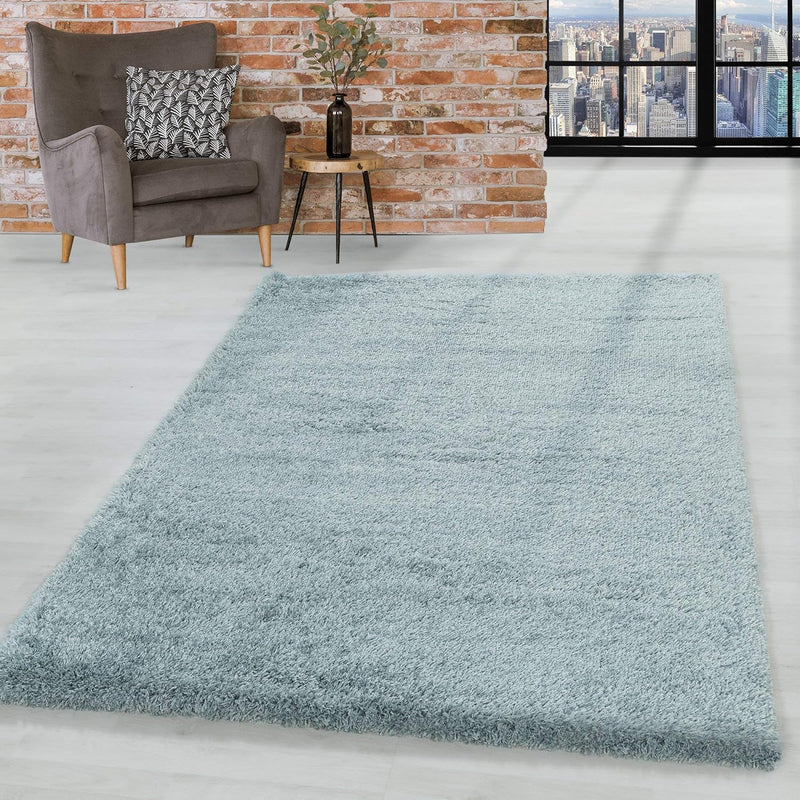 HomebyHome Teppich Wohnzimmer Hochflor Shaggy 50 mm Florhöhe Blau 80x150 cm - Teppich Schlafzimmer L