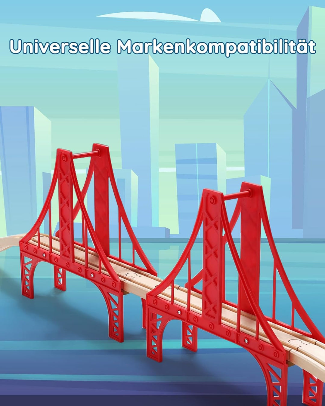 SainSmart Jr. Hängebrücke Eisenbahnzubehör – Doppelte Holz Eisenbahn Brücke im Golden Gate Stil, kom