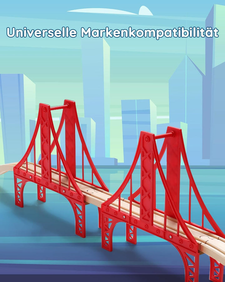 SainSmart Jr. Hängebrücke Eisenbahnzubehör – Doppelte Holz Eisenbahn Brücke im Golden Gate Stil, kom